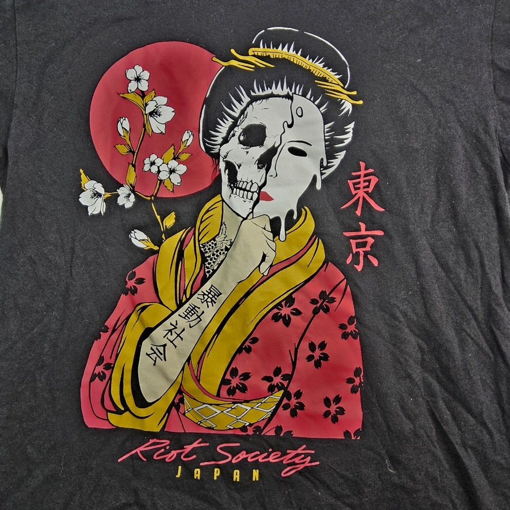 Riot Society Geisha Skull Shirt Mens S Black Streetwear Goth Graphic Tee